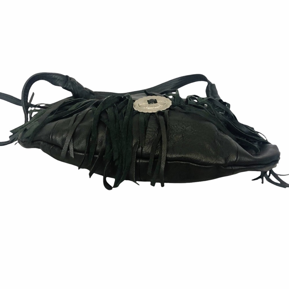 Vintage Black Leather Fringed Hobo with Silver Concho - Picture 5 of 7